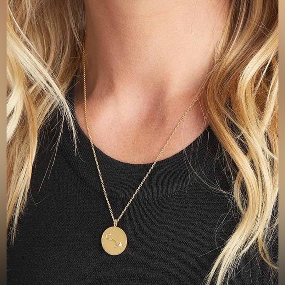 Gorjana 18k Gold Plated Brass Capricorn Opalite Astrology Coin Necklace - Picture 2 of 4